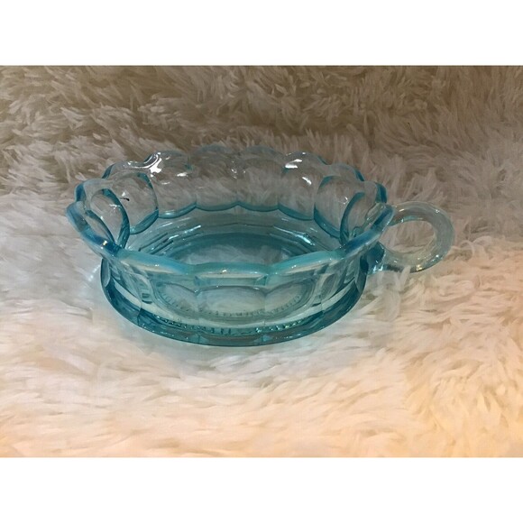 Anchor Hocking Blue Nappy Dish Bowl Handle Depression Opalescent Glass Vintage - Picture 1 of 9